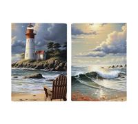 Reisepasshülle aus Leder, Motiv: Leuchtturm und Sandstrand, bedrucktes Reisepassbuch für Dokumente, Reisegeschenke, Sea Lighthouse Sandbeach, 20.3x13.8cm