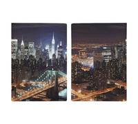 Reisepasshülle aus Leder, Motiv: New York Nacht, bedrucktes Reisepassbuch für Dokumente, Reisegeschenke, New York Night, 20.3x13.8cm