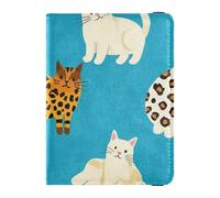 Reisepasshülle aus Leder, Motiv: niedliche Leoparden-Katze, dekorativ, leicht, Blau, Blaue süße Leopardenkatze, 1 size