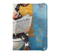 Reisepasshülle aus Leder, Motiv: niedliche weiße Kuh, zum Lesen von Zeitungen, Reisedokumente, Organizer, Schutz, Geldbörse, Reisepasshalter, wasserdicht, Cartoon süße weiße Kuh liest Zeitung, 1 size