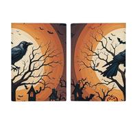 Reisepasshülle aus Leder, Motiv: Raven Halloween, handgefertigt, mit Karten- und Ticketschlitz, einfacher Zugriff, Reisepasshülle, Reisepasshülle für Damen und Herren, Stil, 20,3 x 13,8 cm, Stil:,