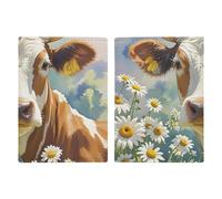 Reisepasshülle aus Leder, Motiv: Texas Bluebonnets, Landschaft, bedrucktes Reisepassbuch für Dokumente, Reisegeschenke, Aquarell-Kuh und Gänseblümchen, 20.3x13.8cm