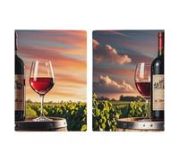 Reisepasshülle aus Leder, niedlicher schwarzer Mops, bedrucktes Reisepassbuch für Dokumente, Reisegeschenke, Weinfass aus Holz auf Weinflasche, 20.3x13.8cm