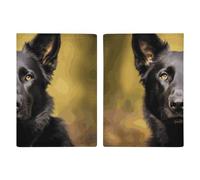 Reisepasshülle aus Leder, Reisepasshülle, blau, Hibiskusblume, bedruckt, Reisepassbuch für Dokumente, Reisegeschenke, Schwarzer Schäferhund, 20.3x13.8cm