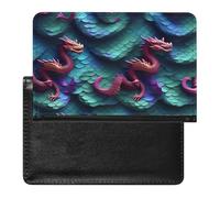 Reisepasshülle aus Leder, Reisepasshülle, Blau und Gelb, Muster, Reisedokumenten-Halter, Reiseutensilien, für Damen und Herren, 3D Magical Dragon Scales, Einheitsgröße