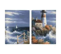 Reisepasshülle aus Leder, Reisepasshülle, Boot, auf dem Ozean, bedrucktes Reisepassbuch für Dokumente, Reisegeschenke, Leuchtturm-Diamant-Malerei., 20.3x13.8cm