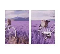Reisepasshülle aus Leder, Reisepasshülle, Lavendelfeld, Fahrrad, bedrucktes Reisepassbuch für Dokumente, Reisegeschenke, Lavender Field Bike, 20.3x13.8cm