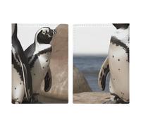 Reisepasshülle aus Leder, Reisepasshülle, schwarz, Roboter, bedrucktes Reisepassbuch für Dokumente, Reisegeschenke, Afrikanischer Pinguin, 20.3x13.8cm