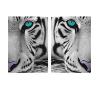 Reisepasshülle aus Leder, Reisepasshülle, tropische Hibiskusblumen, bedruckt, Reisepassbuch für Dokumente, Reisegeschenke, Tiger mit blaugrünen Augen, 20.3x13.8cm