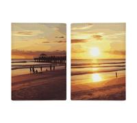 Reisepasshülle aus Leder, Reisepasshülle, tropische Hibiskusblumen, bedruckt, Reisepassbuch für Dokumente, Reisegeschenke, Sonnenuntergang Strand, 20.3x13.8cm