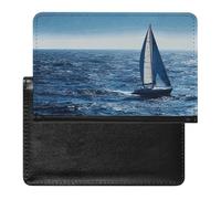 Reisepasshülle aus Leder, Reisepassschutz, blau, für Segelboot, Reisedokumente, Reiseutensilien, für Damen und Herren, Blue Sea Segelboot, Einheitsgröße