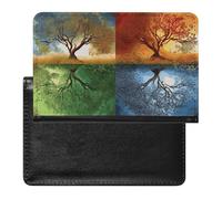 Reisepasshülle aus Leder, Reisepassschutz für vier Jahreszeiten, Baum des Lebens, Reisedokumenten-Halter, Reiseutensilien, für Damen und Herren, Lebensbaum für vier Jahreszeiten, Einheitsgröße