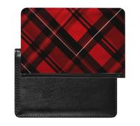 Reisepasshülle aus Leder, Reisepassschutz, rosa Blume, tropische Pflanze, Reisedokumenten-Halter, Reiseutensilien, für Damen und Herren, Rot und Schwarz kariert, Einheitsgröße