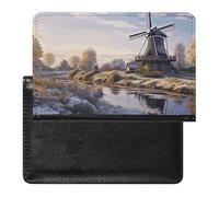 Reisepasshülle aus Leder, Reisepassschutz, rosa Blume, tropische Pflanze, Reisedokumenten-Halter, Reiseutensilien, für Damen und Herren, Landschaft mit traditioneller Windmühle, Einheitsgröße