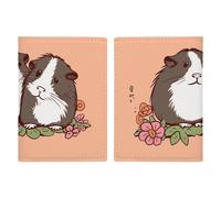 Reisepasshülle aus Leder, weiß, natürlicher grüner Zweig, bedrucktes Reisepassbuch für Dokumente, Reisegeschenke, Zwei Meerschweinchen hängen heraus, 20.3x13.8cm