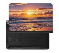 Reisepasshülle aus Leder, weiße Blüten, blaue Schmetterlinge, Reisedokumenten-Halter, Reiseutensilien, für Damen und Herren, Beach Sunset Waves, Einheitsgröße