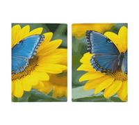 Reisepasshülle aus PU-Kunststoff, Motiv: Sonnenblumen-Blau, Schmetterlings-Motiv, Reisepasshülle, Reisepasshülle, Uni, Stil, 20,3 x 13,8 cm, Stil:, 20.3x13.8cm