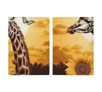 Reisepasshülle aus PU-Leder mit niedlichem Nilpferd-Motiv, schlankes Kartenetui für Damen und Herren, Lederetui, Reisezubehör, Giraffe und Sonnenblume, 20.3x13.8cm