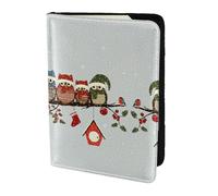 Reisepasshülle aus Rindsleder, Motiv: niedliche Weihnachts-Eulen auf Ast, bedruckt, 14 cm, Schwarz , Einheitsgröße