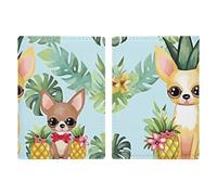Reisepasshülle für Chihuahua-Hund, Ananas-Leder, handgefertigt, mit Karten- und Ticketschlitz, einfacher Zugriff, Reisepasshülle, Reisepasshülle für Damen und Herren, Stil, 20,3 x 13,8 cm, Stil:,