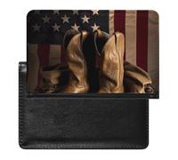 Reisepasshülle für Damen und Herren, RFID-blockierend, amerikanische Flagge mit Cowboystiefeln, Reisezubehör, Amerikanische Flagge mit Cowboystiefeln, Einheitsgröße