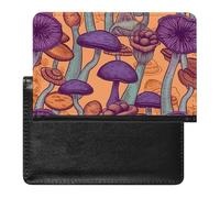 Reisepasshülle für Damen und Herren, RFID-blockierend, goldene Federn, Reisezubehör, Hippie Art Pilze, Einheitsgröße