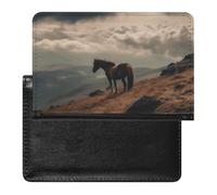 Reisepasshülle für Damen und Herren, RFID-blockierend, goldene Federn, Reisezubehör, Pferd grasend auf dem Berg, Einheitsgröße