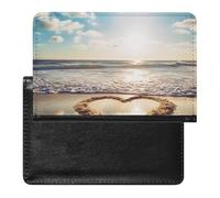 Reisepasshülle für Damen und Herren, RFID-blockierend, Herzform, romantisch, Strandpasshülle, Reisezubehör, Herzförmiger romantischer Strand, Einheitsgröße