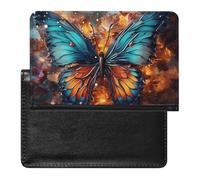 Reisepasshülle für Damen und Herren, RFID-blockierend, Schwarz und Gold, Meeresschildkrötenmuster, Reisezubehör, Farbiger Schmetterlingshintergrund, Einheitsgröße