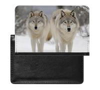 Reisepasshülle für Damen und Herren, RFID-blockierend, Sonnenblumen, Reisezubehör, Reisezubehör, Zwei Wölfe gehen im Schnee, Einheitsgröße