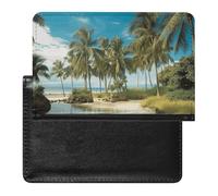 Reisepasshülle für Damen und Herren, RFID-blockierend, Totenkopfbild, Poster, Reisepasshülle, Reisezubehör, Tropische Kokosnussbäume Strand, Einheitsgröße