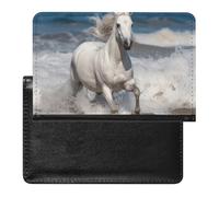 Reisepasshülle für Damen und Herren, RFID-blockierend, Vintage, amerikanische Flagge, 4. Juli, USA, Reisezubehör, Weißes Pferd läuft auf dem Meer, Einheitsgröße