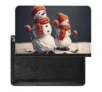 Reisepasshülle für Damen und Herren, RFID-blockierend, zwei Schneemänner, Skifahren, Reisezubehör, Zwei Schneemänner, die zusammen Skifahren, Einheitsgröße