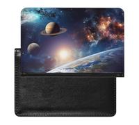 Reisepasshülle für Damen und Herren, RFID-blockierende Sonnenblume auf schwarzem Hintergrund, Reisepasshülle, Reisezubehör, Universum Galaxie Weltall, Einheitsgröße