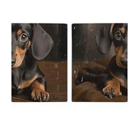 Reisepasshülle für Weihnachten, Winter, Glückliche Szene, Reisepasshülle, PU, schlankes Kartenetui für Damen und Herren, Lederhalter, Reisezubehör, Niedlicher Dackel, 20.3x13.8cm