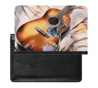 Reisepasshülle, Leder, leuchtet im Dunkeln, Sonnensystem, Planet, Reisedokumenten-Halter, Reiseutensilien, für Damen und Herren, Akustikgitarre in Aquarellfarben, Einheitsgröße