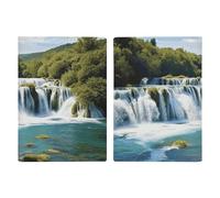 Reisepasshülle Leder Reisepasshülle Hülle Katze und Hund sitzend in Ledertasche Bedrucktes Reisepassbuch für Dokumente, Reisegeschenke, Wasserfälle am Fluss Krka, 20.3x13.8cm