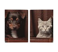 Reisepasshülle Leder Reisepasshülle Hülle Katze und Hund sitzend in Ledertasche Bedrucktes Reisepassbuch für Dokumente, Reisegeschenke, Katze und Hund sitzen in Ledertasche, 20.3x13.8cm