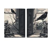 Reisepasshülle Leder Reisepasshülle Hüllen Etui Chihuahua auf dem Hügel Bedrucktes Reisepassbuch für Dokumente, Reisegeschenke, Ein Rabe auf der Fensterbank, 20.3x13.8cm