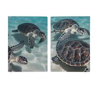 Reisepasshülle Leder Reisepasshülle Hüllen Etui Skelett mit Rosen bedrucktes Reisepassbuch für Dokumente, Reisegeschenke, Meeresschildkröten, 20.3x13.8cm