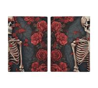 Reisepasshülle Leder Reisepasshülle Hüllen Etui Skelett mit Rosen bedrucktes Reisepassbuch für Dokumente, Reisegeschenke, Skelett mit Rosen, 20.3x13.8cm