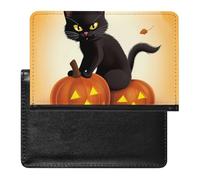 Reisepasshülle, Leder, Reisepassschutz, Halloween, schwarze Katzen, Kürbis, Reisedokumenten-Halter, Reiseutensilien, für Damen und Herren, Halloween Black Cats Pumpkin, Einheitsgröße