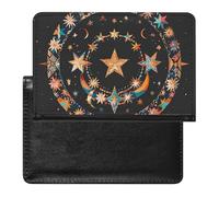 Reisepasshülle, Leder, Reisepassschutz, Katzenmuster, Reisedokumenten-Halter, Reiseutensilien, für Damen und Herren, Wunderschöne Sterne und Mond, Einheitsgröße
