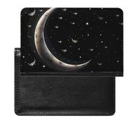 Reisepasshülle, Leder, Reisepassschutz, niedliche rote Eule, Reisedokumenten-Halter, Reiseutensilien, für Damen und Herren, Halbmond auf schwarzem Hintergrund, Einheitsgröße