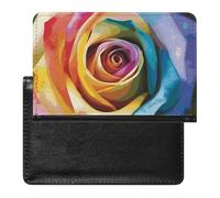 Reisepasshülle, Leder, Reisepassschutz, niedliche rote Eule, Reisedokumenten-Halter, Reiseutensilien, für Damen und Herren, Regenbogen-Rosen, Einheitsgröße