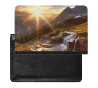 Reisepasshülle, Leder, Reisepassschutz, rote Lippen, Kuss, Reisedokumenten-Halter, Reiseutensilien, für Damen und Herren, Berg Sonnenaufgang Landschaft, Einheitsgröße