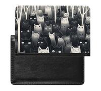 Reisepasshülle, Leder, Reisepassschutz, schwarze Katzen, Reisedokumenten-Halter, Reiseutensilien, für Damen und Herren, schwarze Katzen, Einheitsgröße