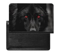 Reisepasshülle, Leder, Reisepassschutz, unheimlich, gruseliger Totenkopf, Reisedokumenten-Halter, Reiseutensilien, für Damen und Herren, Black Red Eyed Wolf, Einheitsgröße