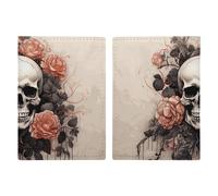 Reisepasshülle mit antikem Totenkopf und Blumen, PU-Leder, schlankes Kartenetui für Damen und Herren, Lederetui, Antiker Totenkopf und Blumen, 20.3x13.8cm