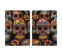 Reisepasshülle mit bunten Totenköpfen und Kreditkartenfächern und Bordkartenfach für Reisen, Familienausweis, Dokumenten-Organizer (20,3 x 13,7 cm)